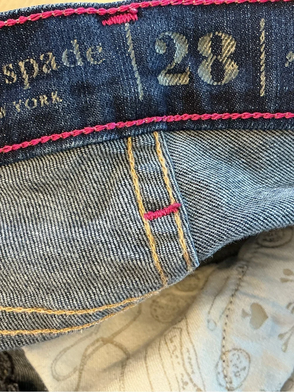 Kate Spade Broome Street Play Hooky Jeans Size 28 Dark Indigo Pink Stitching